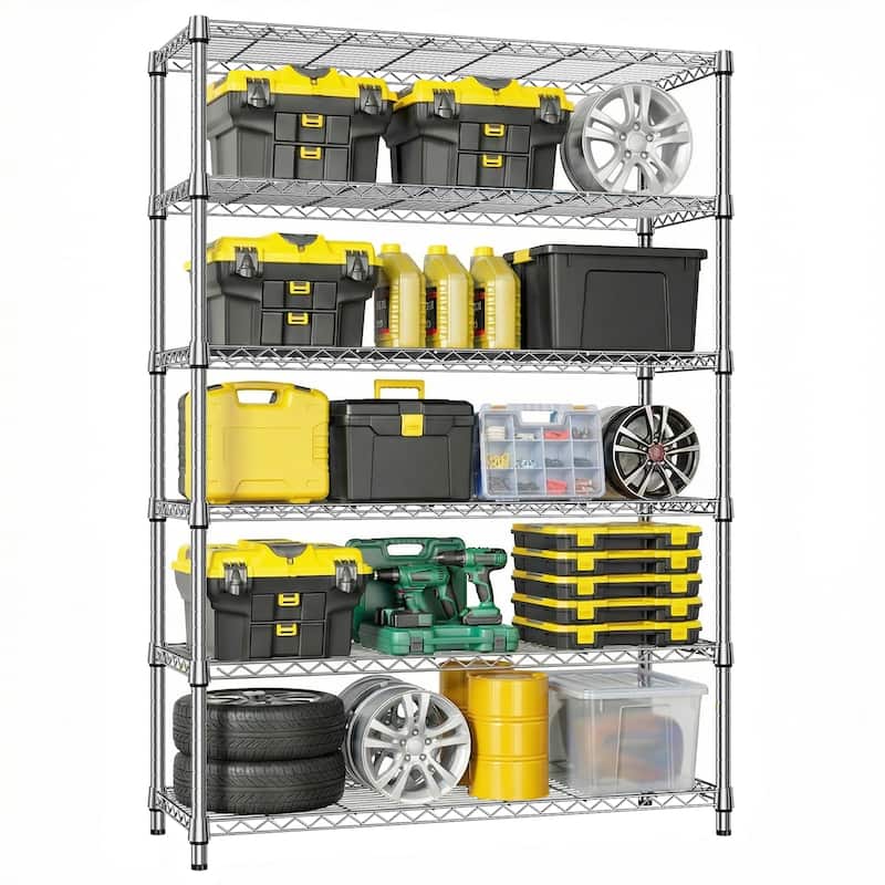 6 Tiers Storage Shelves Load 2100LBS, Metal Shelving Wire Metal Shelving Unit Shelves for Storage Adjustable Garage Shelving - Brown