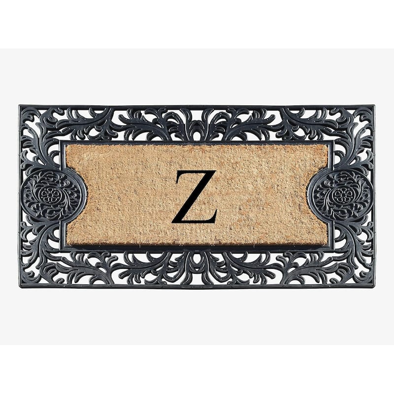 A1HC Floral Border Rubber and Coir Large Outdoor Durable Monogrammed Doormat, Black - 23" X 38" - Z