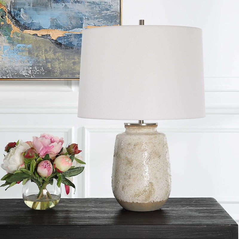 Glossy Table Lamp with Tapered Shade - 22.25" - Taupe and Gray