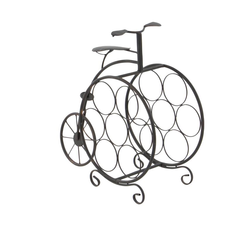 Metal Bike 7 Bottle Wine Rack with Scrollwork - Brass - Roche River Decor - 9"W x 21"L x 19"H