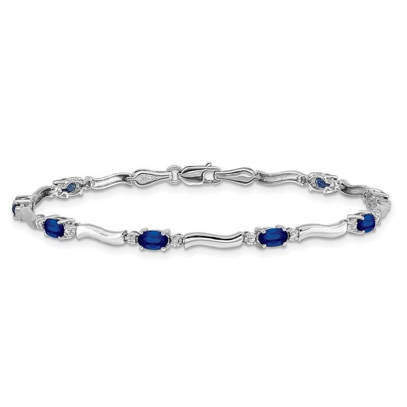 Curata 14k White Gold Diamond and Sapphire Bracelet