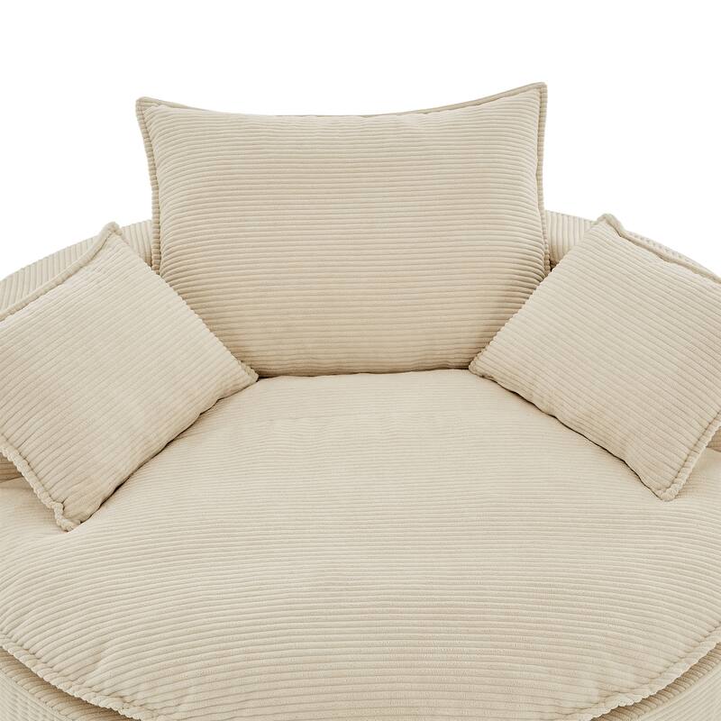360° Swivel Sofa Chair Accent Barrel Chair 57.5" Swivel Round Chair with Dual-layer Cushion Design and 3 Removable Pillows