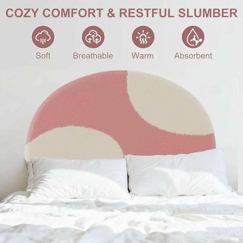 Twin Bed Frame, with Wooden Slats and Round Boucle Headboard