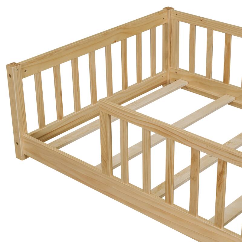 Twin Floor Platform Bed with Fence without Door