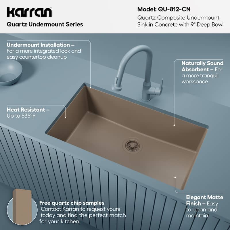 Karran Undermount 32.5 in. Large Single Bowl Quartz Kitchen Sink