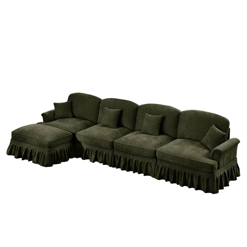 GDFStudio - Classic L-Shaped Chenille 4-Seater 137.8" Sectional Sofa with Ottoman
