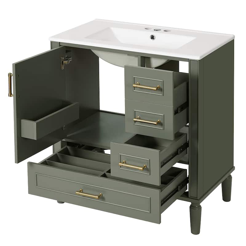 30" Bathroom Vanity with Ceramic Sink Combo, Soft-Close Door Bathroom Storage Cabinet with 3 Drawers