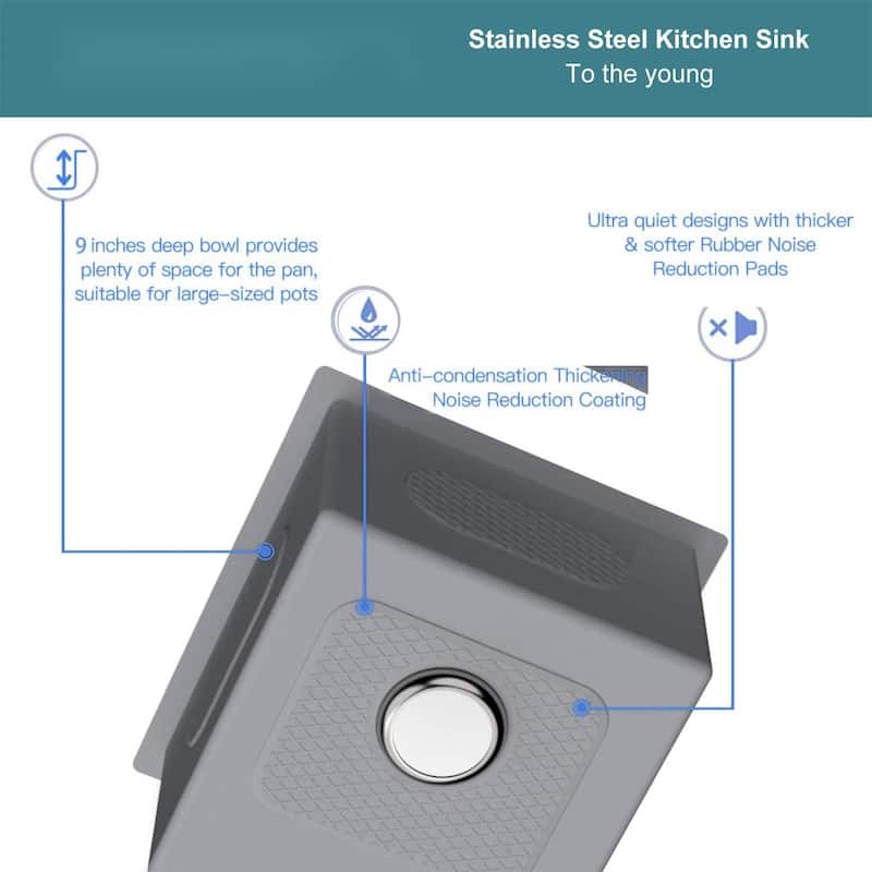 Undermount Single Bowl Stainless Steel Kitchen Sink 16 gauge-ALL SIZE