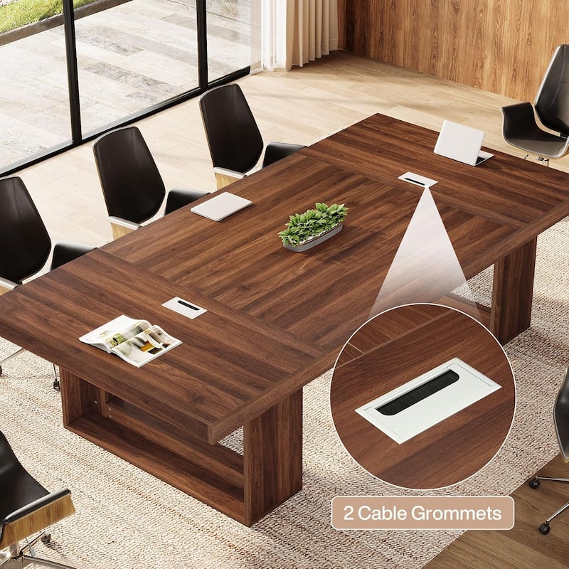8FT Large Conference Table for 10 People, 94.5" W Large Meeting Table with 2 Cable Grommet