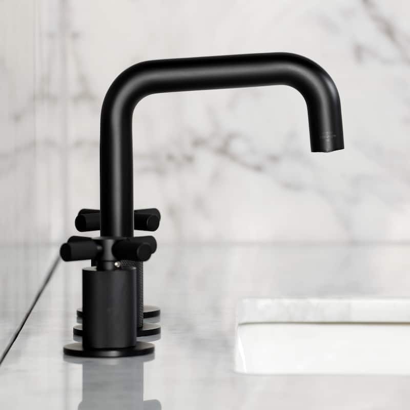 Kingston Brass Convergent Two-Handle 3-Hole Deck Mount Widespread Bathroom Faucet with Push Pop-Up Drain