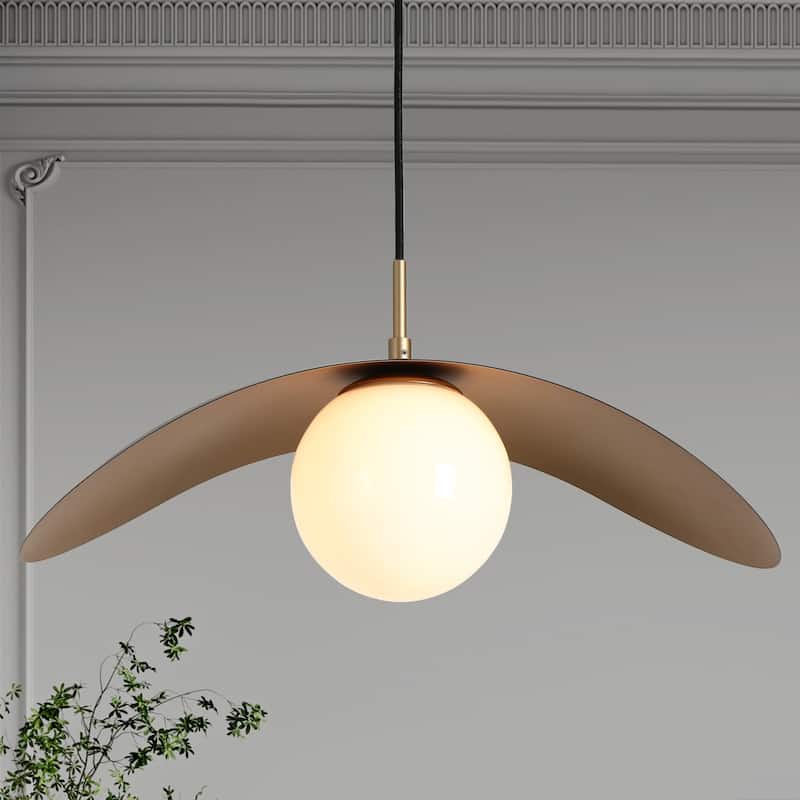 Modern 1-Light Black Gold Pendant Glass Kitchen Island Lights - D19.7" x H9.8"