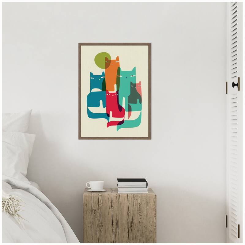 Kate and Laurel Sylvie Retro Cats Under The Moon Framed Canvas by Rachel Lee