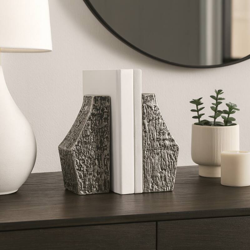 Modern Textured Decorative Bookends - Set of 2, 8" Black and Silver - 8.0"
