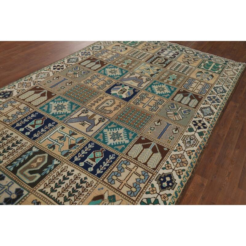 Hand Knotted Oriental 100% Wool Carpet Traditional Geometric Multi-Colored Bakhtiari Area Rug - 9' 10'' X 5' 8''