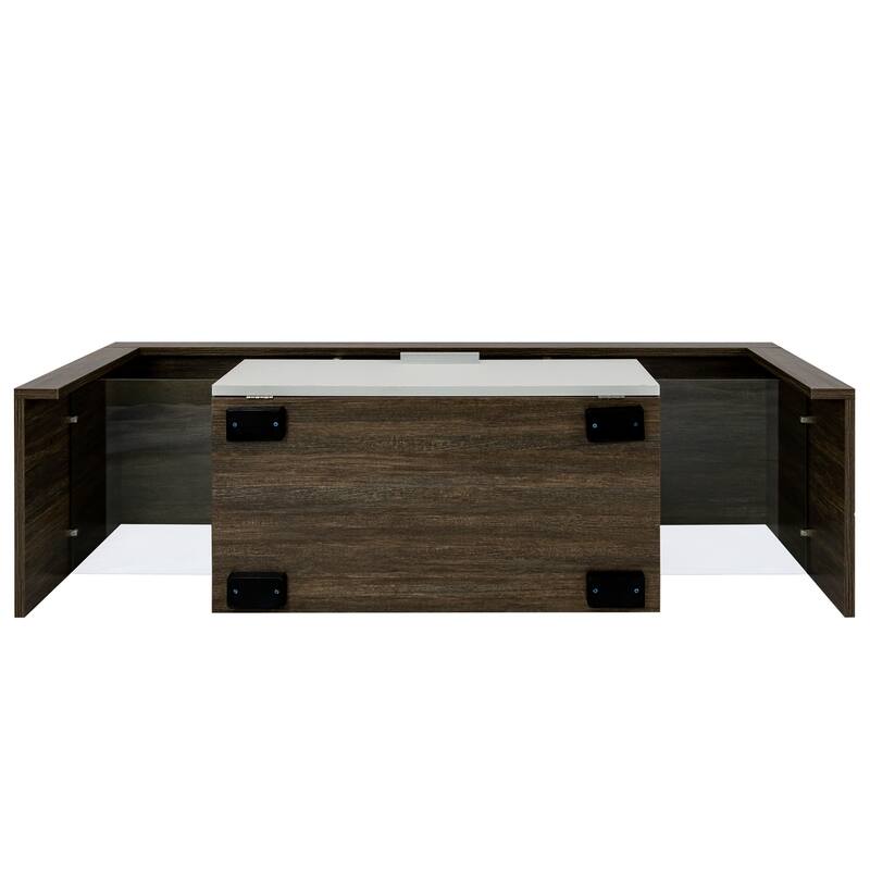 GDF Studio - Modern Particle Board TV Stand with Toughened Glass Shelf and LED Lights, Quick Assembly