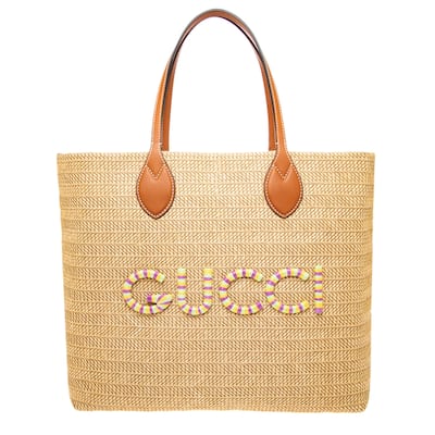 Gucci Medium Straw-Effect Tote Bag