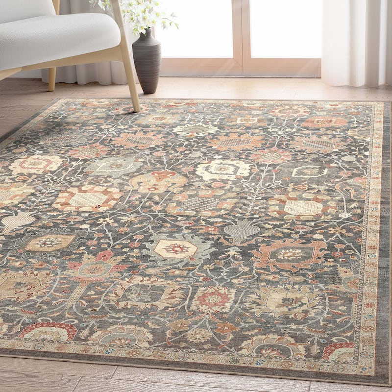 Well Woven Apollo Serapi Vienna Medallon Vintage Flat-Weave Area Rug - 5'3" x 7'3" - Gray Beige