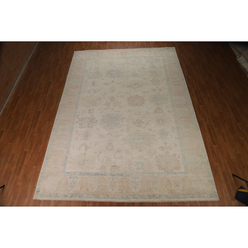 Vegetable Dye Floral Oushak Turkish Large Rug Hand-Knotted Wool Carpet - 9'10"x 14'0"
