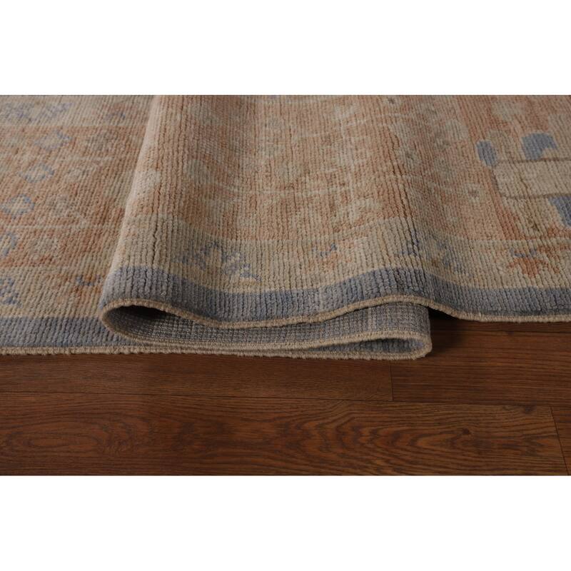Blue Oushak Vegetable Dye Turkish Area Rug Handmade Wool Carpet - 9'5"x 12'2"