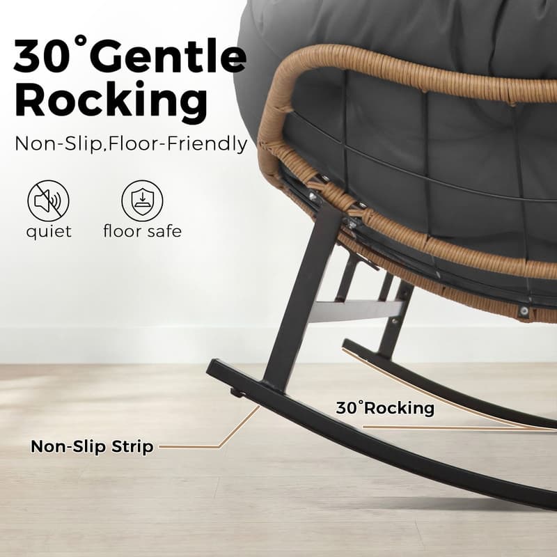 60" Double Papasan Rocking Chair for 2, 700-lb Capacity Wicker Egg Rocker with 5.1" Thick Cushion