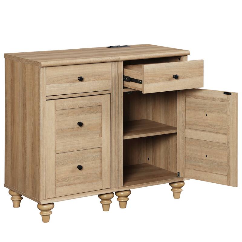 3 Piece Bedroom Set, Queen Size Bed Frame & Set of 2 Nightstands, Oak