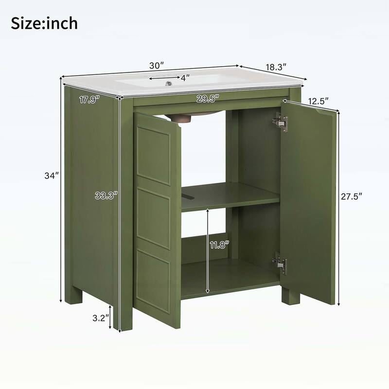 30-Inch Rustic Bathroom Vanity with Ceramic Sink,Soft-Close Doors