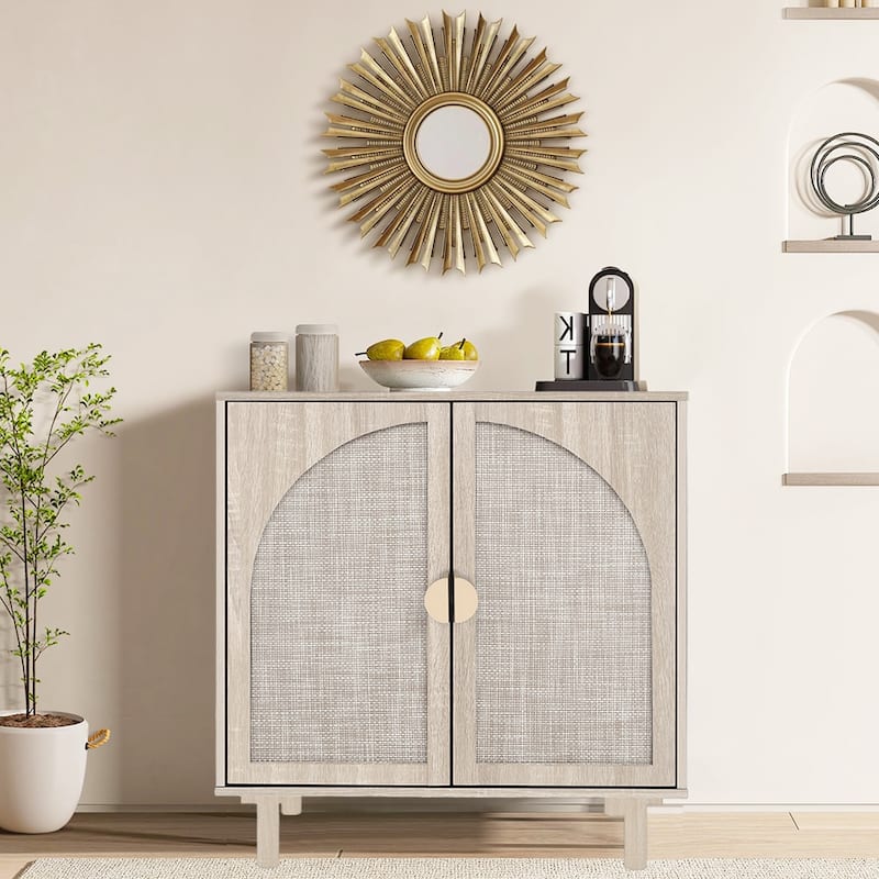 Rattan Storage Accent Cabinet with Doors, Sideboard Buffet Cabinet - 29.53"Lx15.75"Wx31.5"H