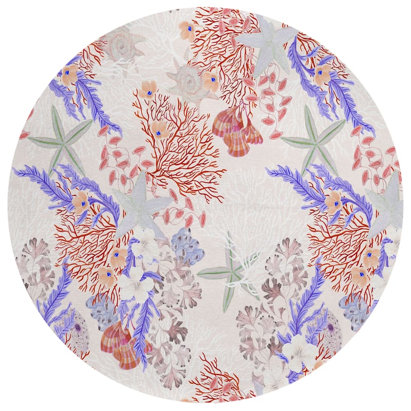 Indoor/ Outdoor Surfside Coral Reef Washable Rug New - Spice - 8' x 8'