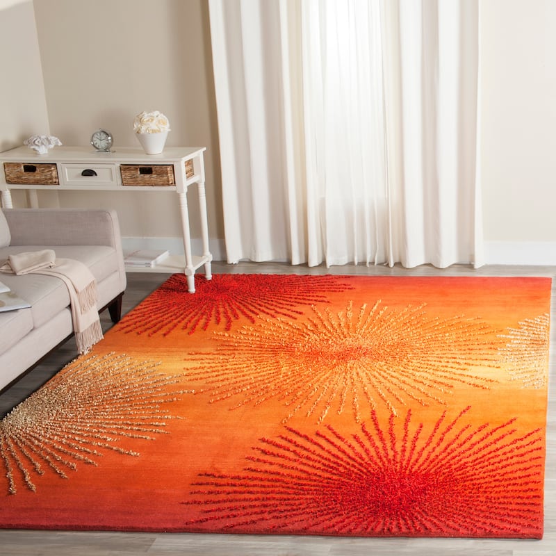 SAFAVIEH Handmade Soho Miyase Burst New Zealand Wool Rug - 6' x 9' - Rust/Multi
