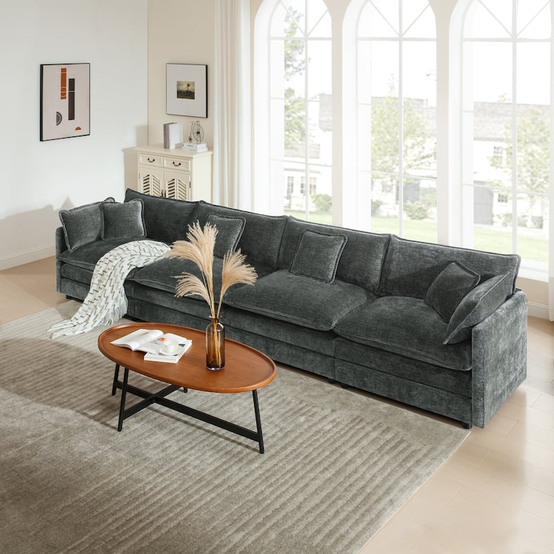 Cloud Chenille Upholstered Modular Sectional Sofa with DIY Combination Design - Gray 4-Seater Sofa
