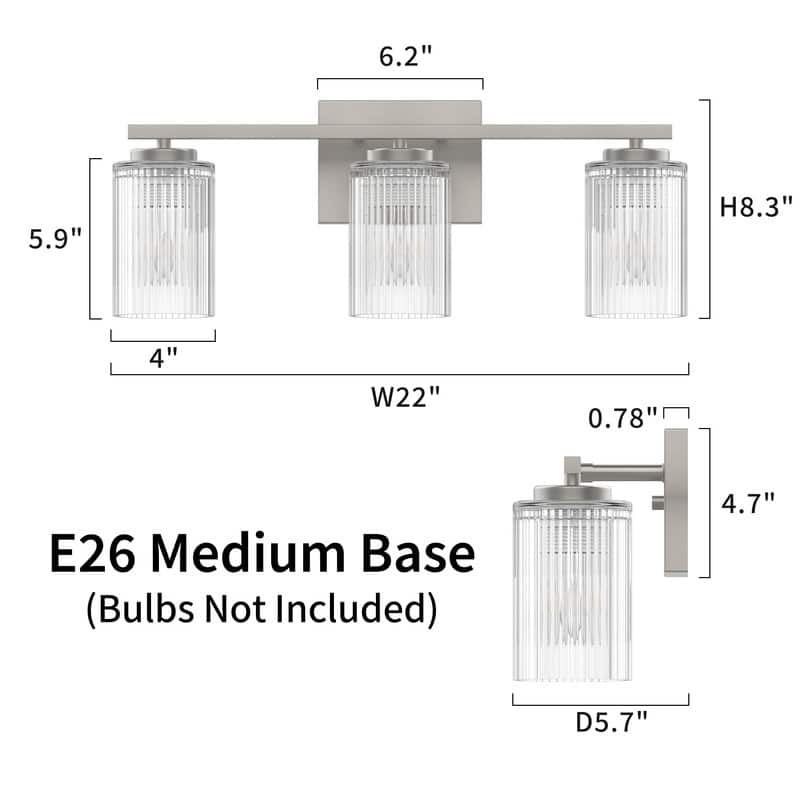 KAWOTI W22" 3-Light Ribbed Glass Bathroom Vanity