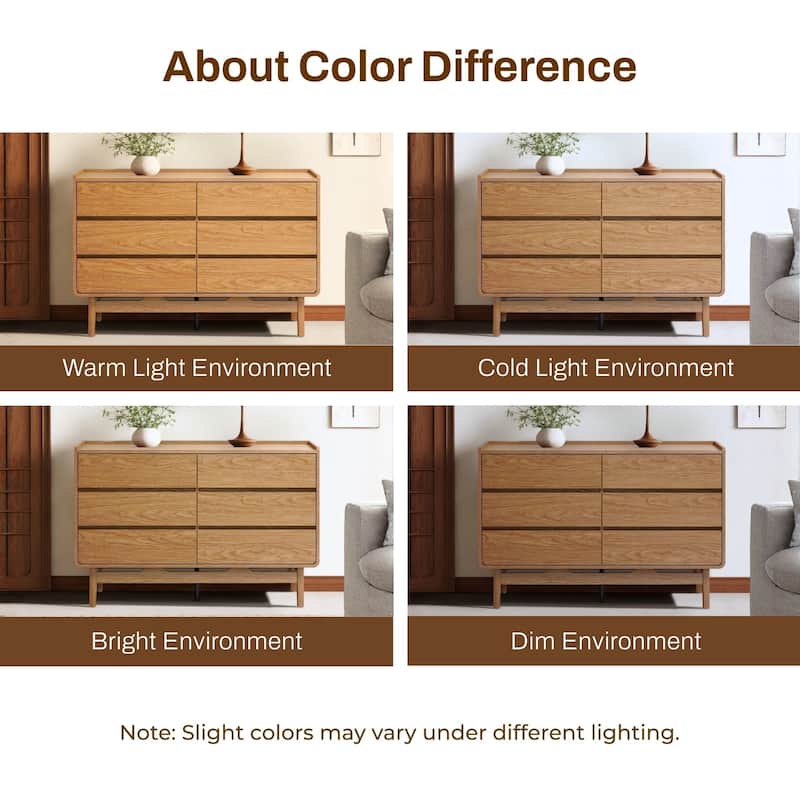 Mid-Century Style Natural Finish Dresser, 6 Drawers, Horizontal Storage, Engineered Wood