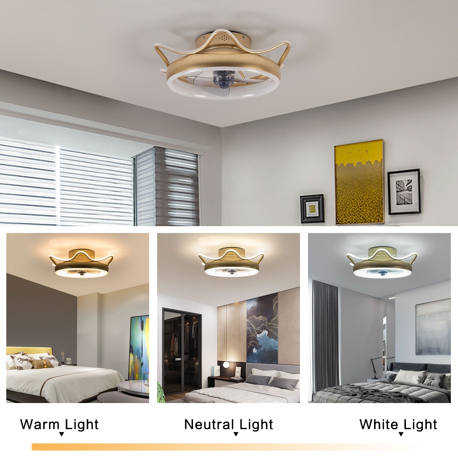 22inch Modern Flush Mount Ceiling Fan Dimmable with Lights Remote