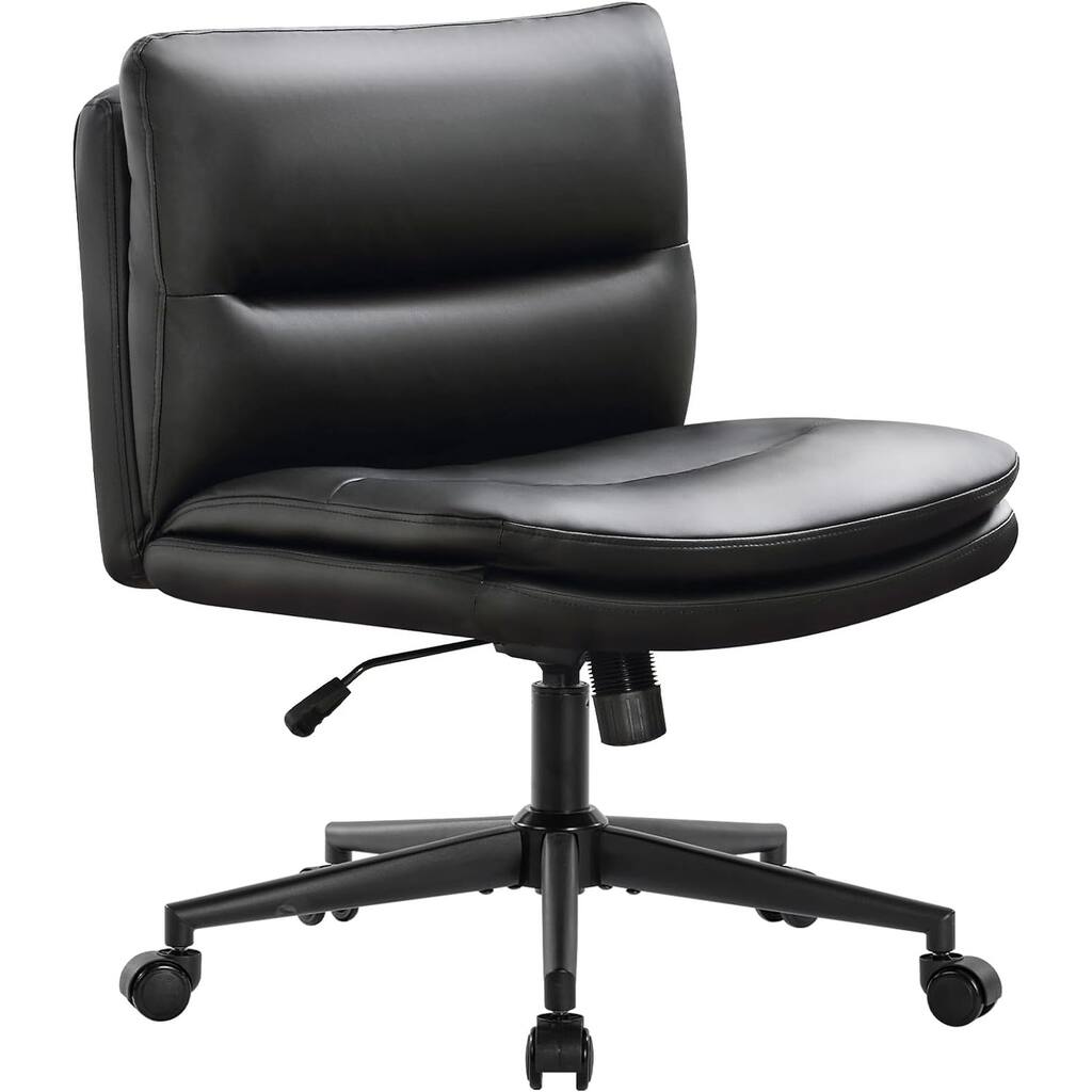 Office Chair Armless Desk Chair with Wheels, PU Padded Wide Seat Home Office Chairs, 120° Rocking Mid Back Cute Computer Chair