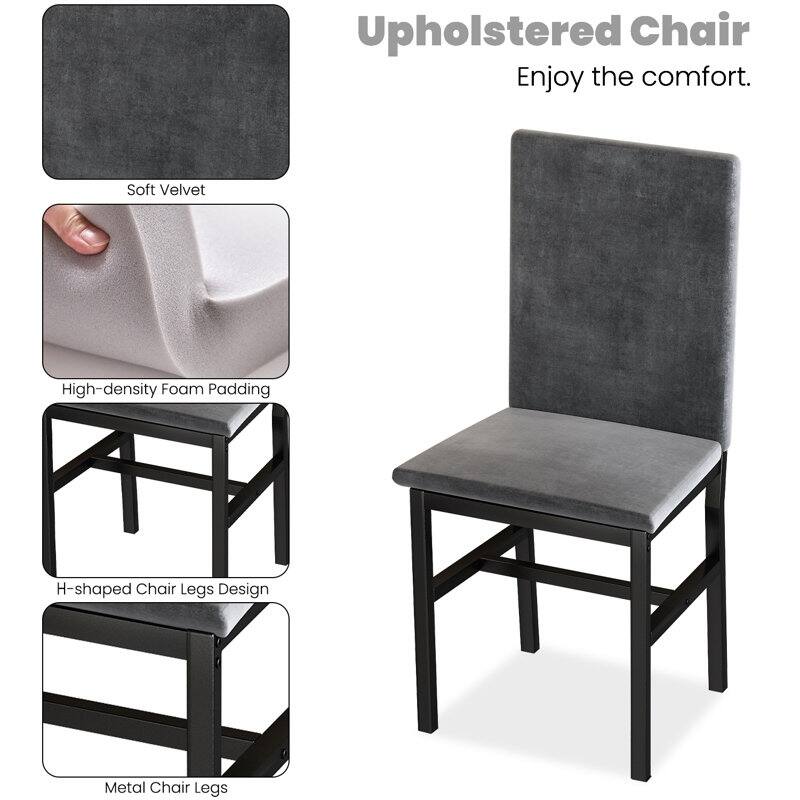5 Piece Dining Table Set for 4, Kitchen Faux Marble Table Set with Velvet Chairs for Small Spaces, Breakfast Nook, Living Room
