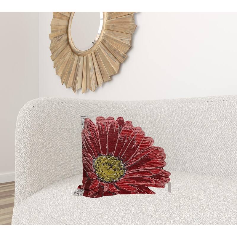 18"x18" Red Polyester and Cotton blend Floral Zippered Pillow