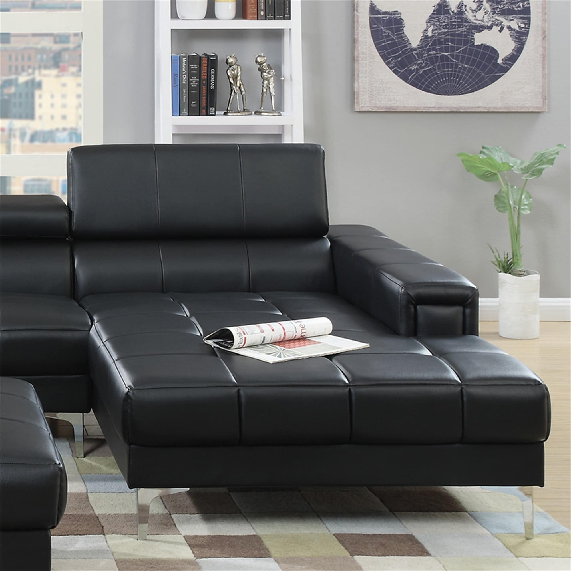Black leather l shaped sectional top