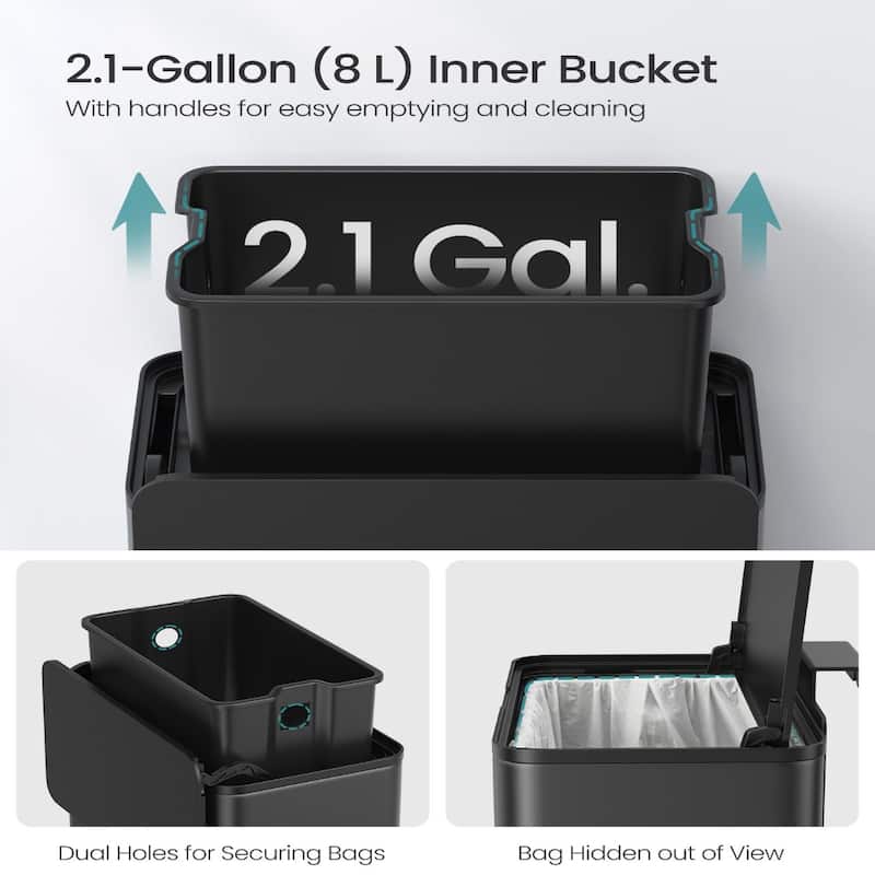2.1 Gallon Hanging Trash Can with Lid for Kitchen Cabinet Wall Mounted or Countertop Use