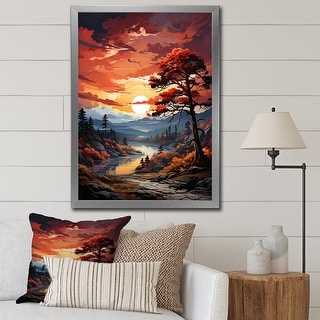 Designart "Pine Tree Crimson Serenade II" Tree Pine Framed Wall Art ...