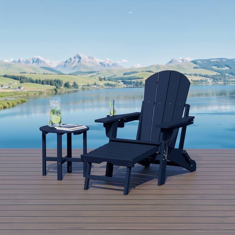 Laguna Outdoor Folding Adjustable Adirondack Chair with Hideaway Ottoman & Round Side Table