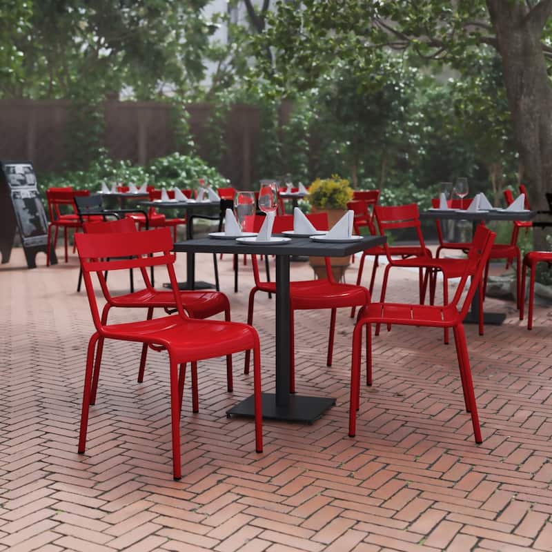Indoor/Outdoor Commercial Grade Modern Metal Slat Barstools (Set of 4) - Red