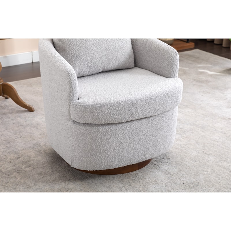 Light Gray Modern 30.3" Upholstered Swivel Accent Chair with Soild Wood Round Brown Base
