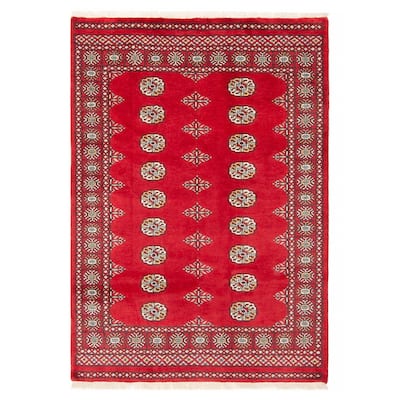 ECARPETGALLERY Hand-knotted Peshawar Bokhara Red Wool Rug - 4'1 x 5'10