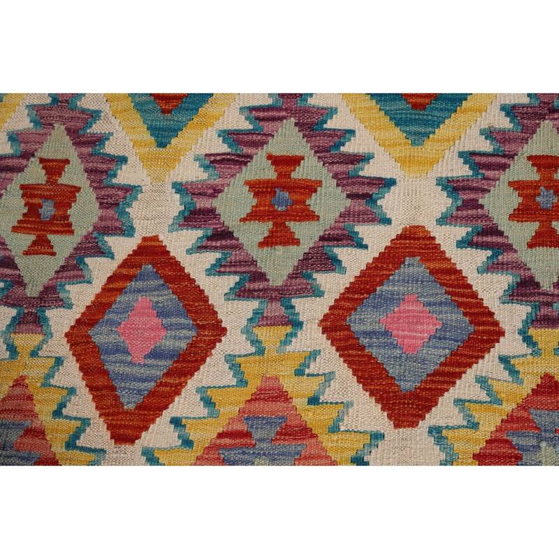 Flat Weave Geometric Kilim Oriental Large Rug Flatweave Wool Carpet - 10'1" x 15'11"