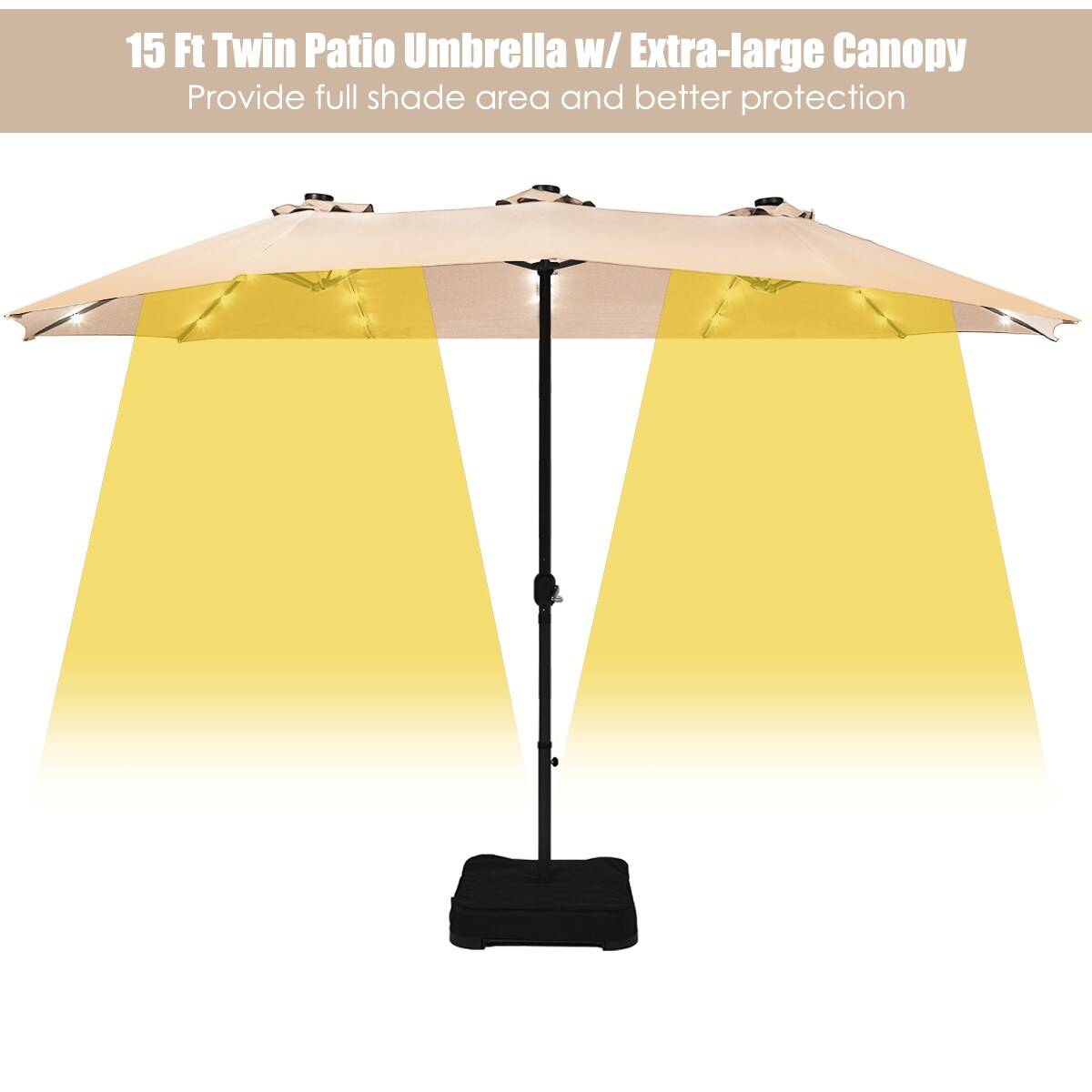 Shop Black Friday Deals On Costway 15ft Patio Double Sided Solar Led Market Umbrella Crank Base On Sale Overstock 30638324