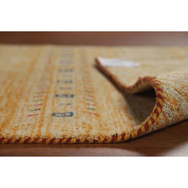 Yellow Gabbeh Indian Rug Hand-Knotted Wool Carpet - 3'10" x 5'9"