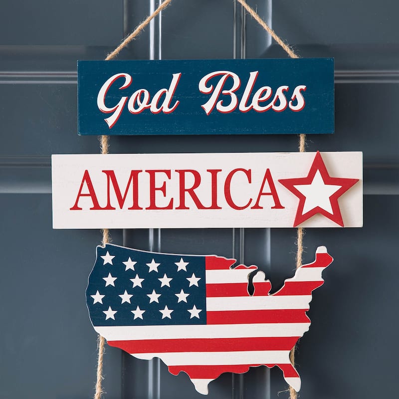 Glitzhome Patriotic/Americana Wooden Flag Sign Door Hangers Decor