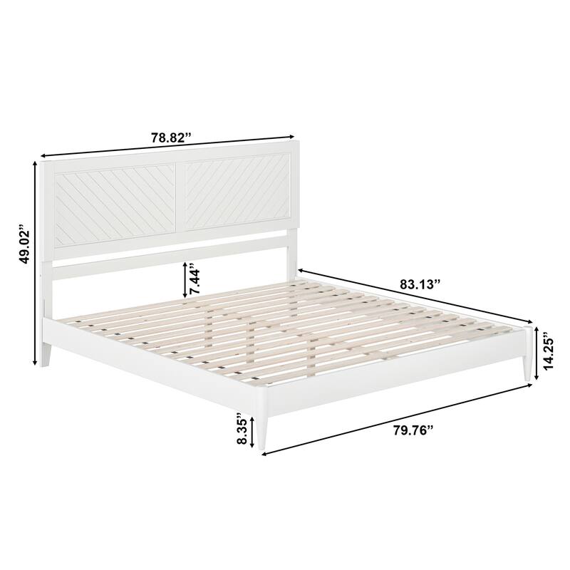 King Size Wood Platform Bed - Low Profile Modern Bed Frame, White Finish