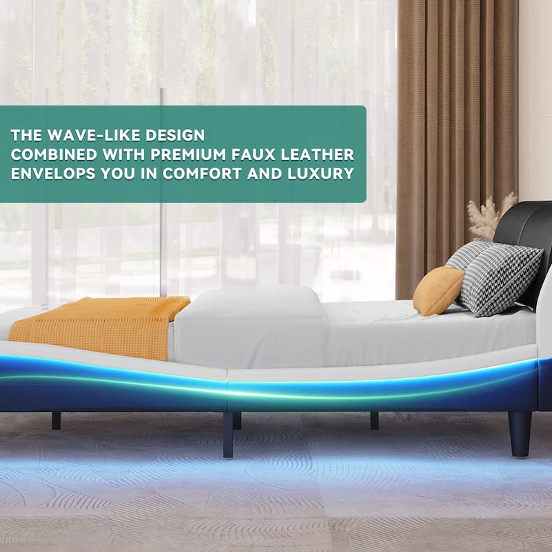 Moasis Queen Adjustable Faux Leather Upholstered Headboard Bed Frame