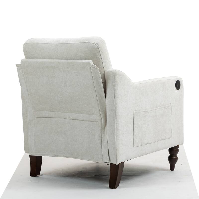 Chenille Accent Armchair, Upholstered Lounge Chair with USB Port, Single Sofa Chair with Wooden Legs & Side Storage